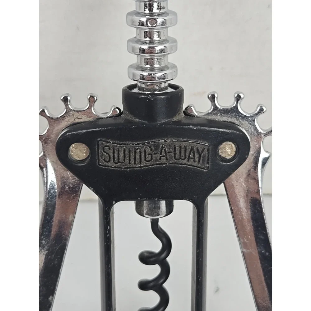 Vintage Swing-A-Way Black Corkscrew Wine Bottle Opener Metal Wing Arm 7.5 Inches